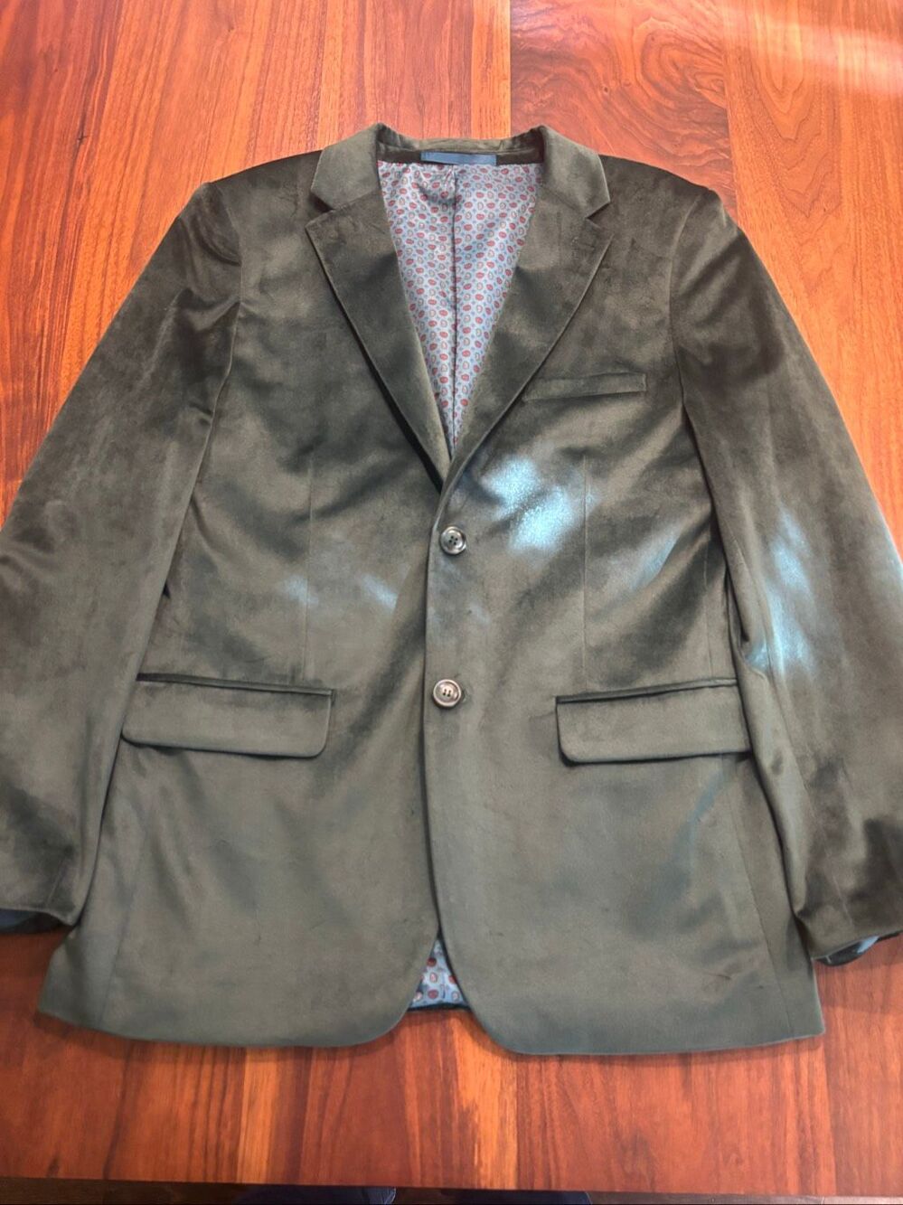 Isaac Mizrahi Boys Olive Green Velvet Lined Two-Button Blazer Jacket Size 14